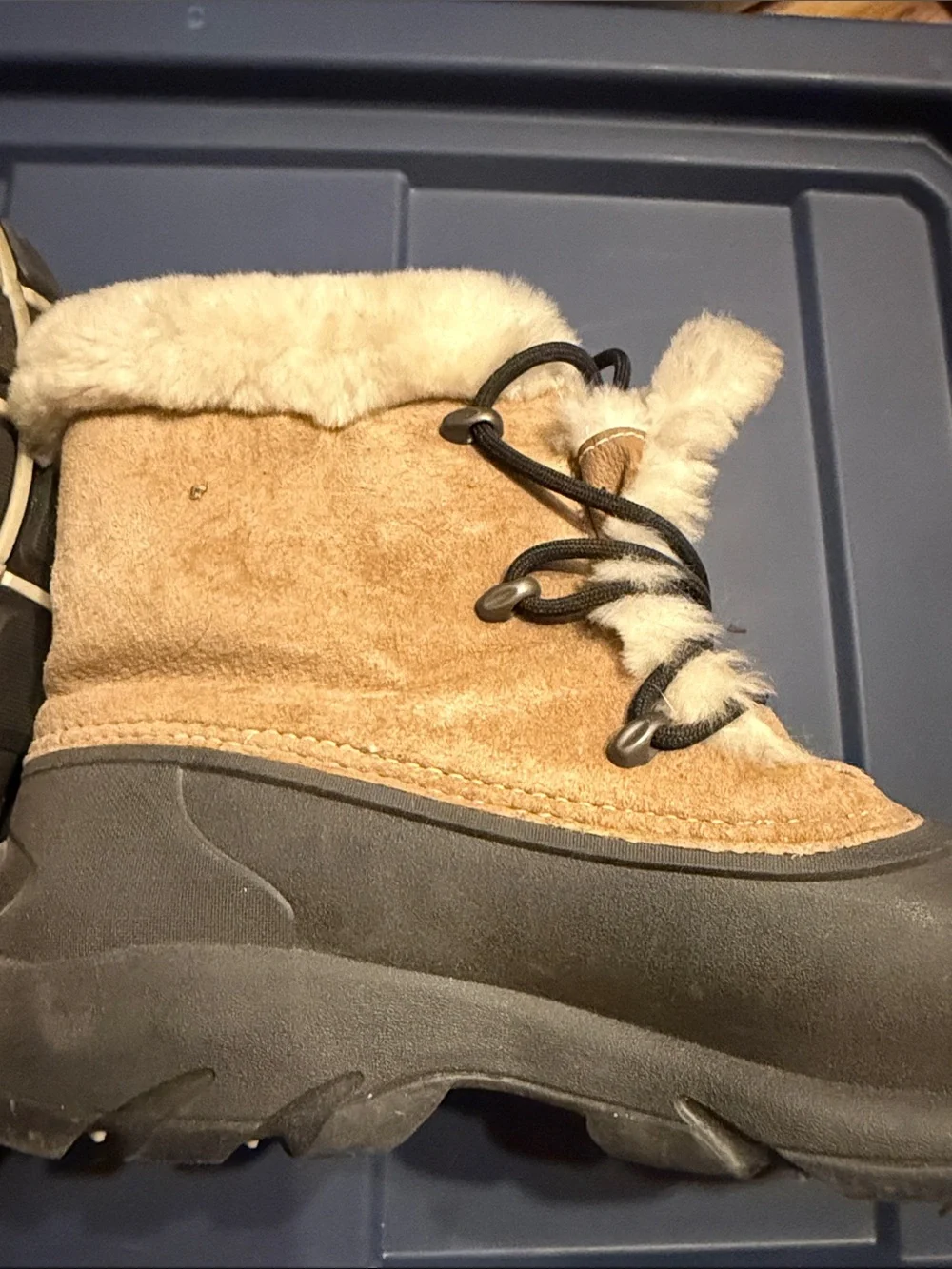 Sorel Tan Suede Winter Boots with Black Rubber Sole and faux fur lining